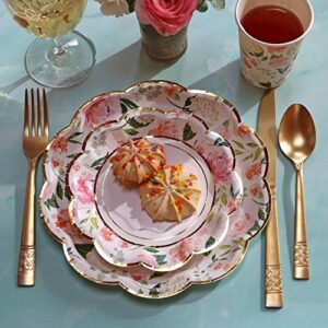 Kate Aspen Pink Floral 7 in. Decorative Premium Paper Plates (350 GSM weight -Set of 16) - Perfect for Bridal Showers and Weddings,