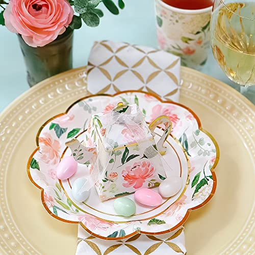 Kate Aspen Pink Floral 7 in. Decorative Premium Paper Plates (350 GSM weight -Set of 16) - Perfect for Bridal Showers and Weddings,