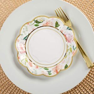 Kate Aspen Pink Floral 7 in. Decorative Premium Paper Plates (350 GSM weight -Set of 16) - Perfect for Bridal Showers and Weddings,