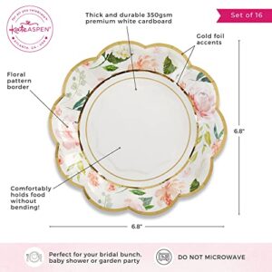Kate Aspen Pink Floral 7 in. Decorative Premium Paper Plates (350 GSM weight -Set of 16) - Perfect for Bridal Showers and Weddings,