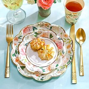 Kate Aspen Pink Floral 7 in. Decorative Premium Paper Plates (350 GSM weight -Set of 16) - Perfect for Bridal Showers and Weddings,