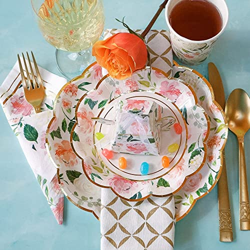 Kate Aspen Pink Floral 7 in. Decorative Premium Paper Plates (350 GSM weight -Set of 16) - Perfect for Bridal Showers and Weddings,