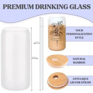 Taniri Personalized Bridesmaid Glass Tumbler Set with Straw - Flower & Name Customized Glass Tumbler - Bachelorette Party Tumblers - Bamboo Lid Iced Coffee Cup - Bridal Party Gifts