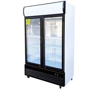 commercial refrigerator glass 2-door merchandiser display cooler case fridge nsf, bottom-mounted, 48 inches width, capacity 36 cuft 110v, 8 shelves, restaurant kitchen lgd-1000