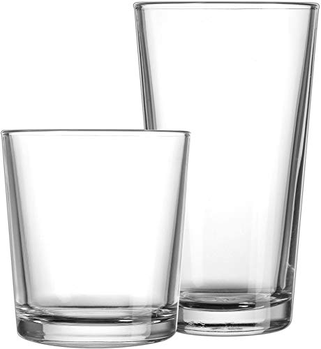 HE Classic Drinking Glasses Set, 12-Count Classic Glassware, Includes 6 Cooler Glasses(17oz) 6 DOF Glasses(13oz)12-piece Elegant Glassware Set