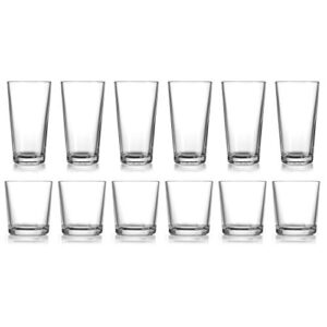 HE Classic Drinking Glasses Set, 12-Count Classic Glassware, Includes 6 Cooler Glasses(17oz) 6 DOF Glasses(13oz)12-piece Elegant Glassware Set