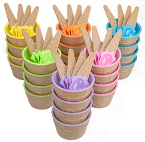 lawei 24 pack ice cream cups with spoons - reusable plastic ice cream bowls sundae frozen yogurt