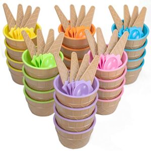 Lawei 24 Pack Ice Cream Cups with Spoons - Reusable Plastic ice cream bowls Sundae Frozen Yogurt