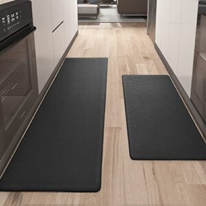color g set 2 piece runner floor mat, cushioned anti fatigue mat non skid waterproof comfort standing kitchen rug, 17"x29"+17"x59", black