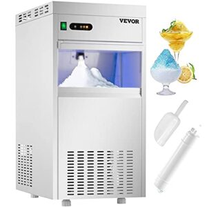 vevor 110v commercial snowflake ice maker 132lbs/24h, etl approved food grade stainless steel flake ice machine freestanding flake ice maker for seafood restaurant, water filter and spoon included