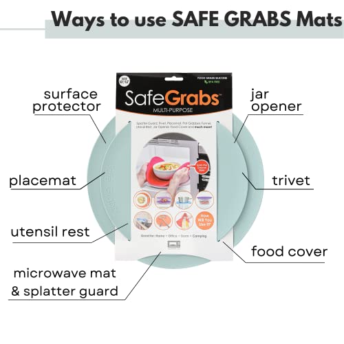 Safe Grabs: Multi-Purpose Silicone Original Microwave Mat as Seen on Shark Tank | Splatter Guard, Trivet, Hot Pad, Pot Holder, Minimize Mess (BPA Free, Heat Resistant, Dishwasher Safe), Set of 2, Mist