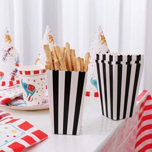 Tomaibaby 24pcs Striped Popcorn Boxes, Black and White Small Paper Popcorn Boxes for Party Supplies