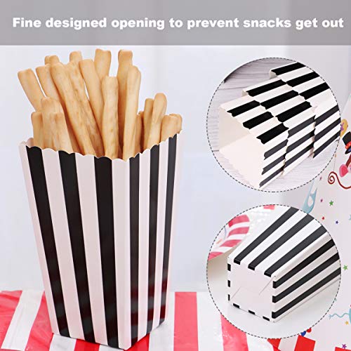 Tomaibaby 24pcs Striped Popcorn Boxes, Black and White Small Paper Popcorn Boxes for Party Supplies