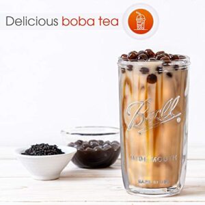 Reusable Wide Mouth Smoothie Cups Boba Tea Cups Bubble Tea Cups with Lids and Silver Straws Mason Jars Glass Cups (2-pack, 24 oz mason jars)