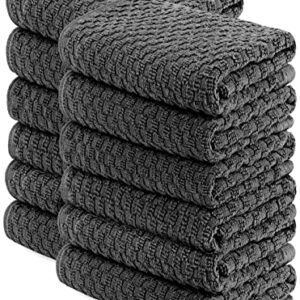 [12 Pack] Cotton Kitchen Towels - Waffle Weave for Embroidery Absorbent Terry Cloth Dish Towels for Washing Hand and Drying Dishes Rags 15x26 Inches, Gray