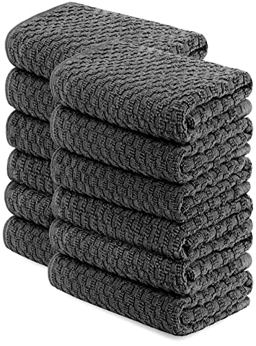 [12 Pack] Cotton Kitchen Towels - Waffle Weave for Embroidery Absorbent Terry Cloth Dish Towels for Washing Hand and Drying Dishes Rags 15x26 Inches, Gray