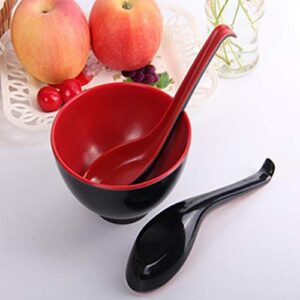 JapanBargain 4623, Chinese Soup Spoons Japanese Soup Spoons Wonton Soup Spoons Rice Spoons Pho Spoons Ramen Soup Spoons Dinner Spoons (Black Red 6.5 inch)