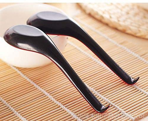 JapanBargain 4623, Chinese Soup Spoons Japanese Soup Spoons Wonton Soup Spoons Rice Spoons Pho Spoons Ramen Soup Spoons Dinner Spoons (Black Red 6.5 inch)