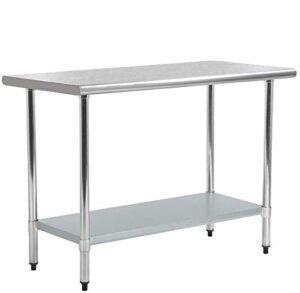 kitchen stainless steel catering table, 24" x 48" heavy duty nsf commercial food prep table，double layer metal scratch resistant worktable with adjustable shelf for garage restaurant kitchen, silver