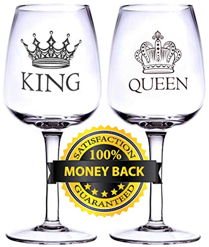 ImpiriLux King and Queen Wine Glass Set | Beautiful Gift for Newlyweds, Engagements, Anniversaries, Weddings, Parents, Couples, Christmas - Novelty Drinking Glassware