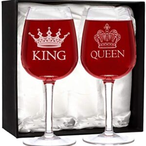 ImpiriLux King and Queen Wine Glass Set | Beautiful Gift for Newlyweds, Engagements, Anniversaries, Weddings, Parents, Couples, Christmas - Novelty Drinking Glassware