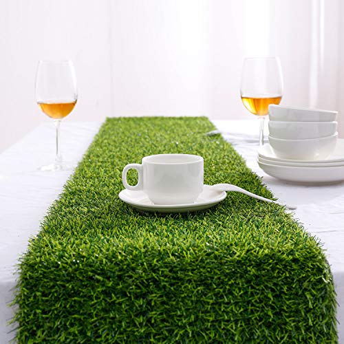 Farochy Artificial Grass Table Runners - Synthetic Grass Table Runner for Wedding Party, Birthday, Banquet, Baby Shower, Home Decorations (14 x 72 inches)