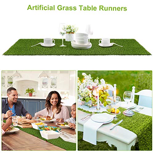 Farochy Artificial Grass Table Runners - Synthetic Grass Table Runner for Wedding Party, Birthday, Banquet, Baby Shower, Home Decorations (14 x 72 inches)