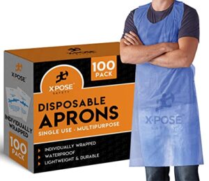 xpose safety plastic disposable aprons - individually packaged durable 1 mil 24" x 42" (100, blue)
