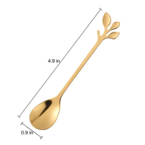 Gold Plated Stainless Steel Mini Coffee Espresso Spoon, Tableware Flatware Dessert Teaspoons Small Soup Spoons Set of 8, 4.9 inch Specialty Demitasse Stirring Spoons (Gold spoons)