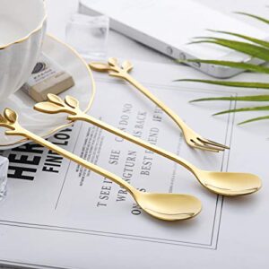 Gold Plated Stainless Steel Mini Coffee Espresso Spoon, Tableware Flatware Dessert Teaspoons Small Soup Spoons Set of 8, 4.9 inch Specialty Demitasse Stirring Spoons (Gold spoons)