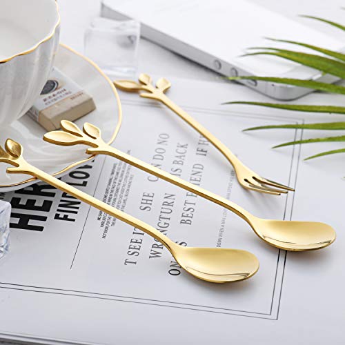 Gold Plated Stainless Steel Mini Coffee Espresso Spoon, Tableware Flatware Dessert Teaspoons Small Soup Spoons Set of 8, 4.9 inch Specialty Demitasse Stirring Spoons (Gold spoons)