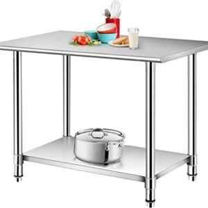 MYOYAY Stainless Steel Table for Prep & Work 24 x 36 Inch 550lbs Load Capacity Commercial Kitchen Table Heavy Duty Metal Worktable Workstation with Adjustable Undershelf for Restaurant Hotel