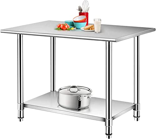 MYOYAY Stainless Steel Table for Prep & Work 24 x 36 Inch 550lbs Load Capacity Commercial Kitchen Table Heavy Duty Metal Worktable Workstation with Adjustable Undershelf for Restaurant Hotel