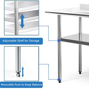 MYOYAY Stainless Steel Table for Prep & Work 24 x 36 Inch 550lbs Load Capacity Commercial Kitchen Table Heavy Duty Metal Worktable Workstation with Adjustable Undershelf for Restaurant Hotel