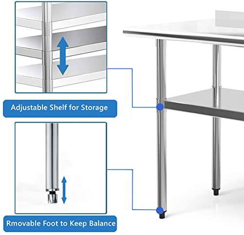 MYOYAY Stainless Steel Table for Prep & Work 24 x 36 Inch 550lbs Load Capacity Commercial Kitchen Table Heavy Duty Metal Worktable Workstation with Adjustable Undershelf for Restaurant Hotel