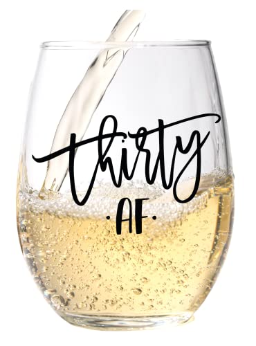 30 AF Funny Wine Glass - 30th Birthday For Women - Silly Bday For Women, Sister, Mom, Grandma, Nana, Best Friend - Thirty AF Birthday Wine Glass For Decorations, Anniversary, Special Events