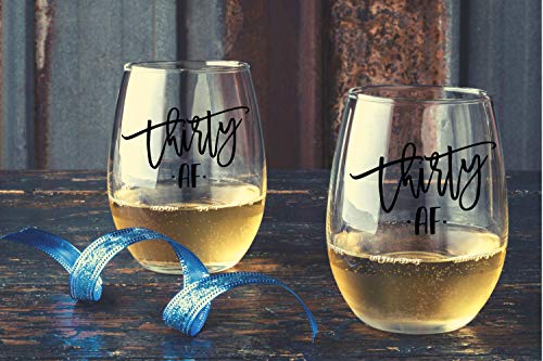 30 AF Funny Wine Glass - 30th Birthday For Women - Silly Bday For Women, Sister, Mom, Grandma, Nana, Best Friend - Thirty AF Birthday Wine Glass For Decorations, Anniversary, Special Events