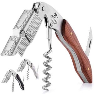 zulay professional waiter’s corkscrew bottle opener - 3-in-1 wine key tool with foil cutter & dual hinge fulcrum - waiters corkscrew for waiters & bartenders (rosewood)