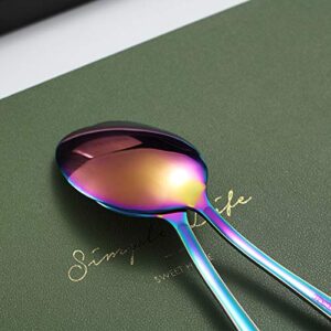 Rainbow Dinner Spoons, Kyraton 6 Pieces 7.5" Stainless Steel Table Spoon With Titanium Colorful Plating, Rainbow Soup Spoons, Dessert Spoons Sliverware Dishwasher Safe Set of 6