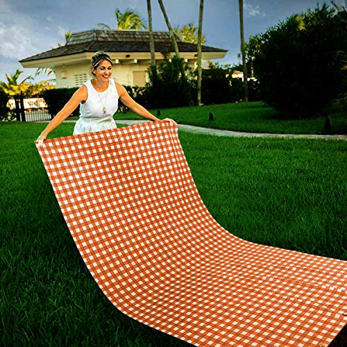 MYMENU Plastic Tablecloth Disposable Checkered Table Cover Extra Thick 54" x 108" Rectangle Table Cloth for Indoor or Outdoor Parties Birthdays Weddings Christmas Fiestas (Orange&White, 2 Pack)