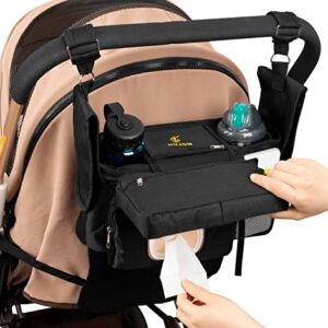 HUJOM Universal Stroller Organizer with Insulated Cup Holders, Shoulder Strap, Phone Bag and Wipes Pocket. Caddy Fits Uppababy, Baby Jogger, Britax, BOB. Must have Stroller Accessories.