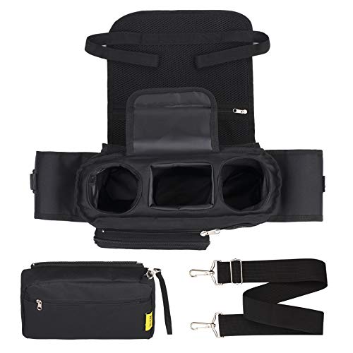 HUJOM Universal Stroller Organizer with Insulated Cup Holders, Shoulder Strap, Phone Bag and Wipes Pocket. Caddy Fits Uppababy, Baby Jogger, Britax, BOB. Must have Stroller Accessories.