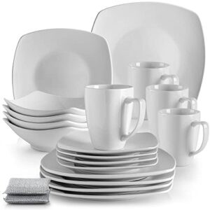 zulay (16 piece) square dinnerware sets -premium quality porcelain plates set & dishes set - service for 4 dishware sets with 4 plates, 4 side plate, 4 soup bowl, 4 square mug & 2 silver sponges