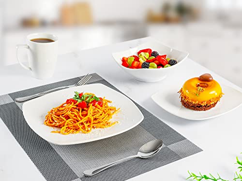 Zulay (16 Piece) Square Dinnerware Sets -Premium Quality Porcelain Plates Set & Dishes Set - Service For 4 Dishware Sets With 4 Plates, 4 Side Plate, 4 Soup Bowl, 4 Square Mug & 2 Silver Sponges
