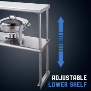 Profeeshaw Stainless Steel Overshelf for Prep & Work Table 12” x 48” NSF Commercial Adjustable Double Shelf 2 Tier for Restaurant, Bar, Utility Room, Kitchen and Garage