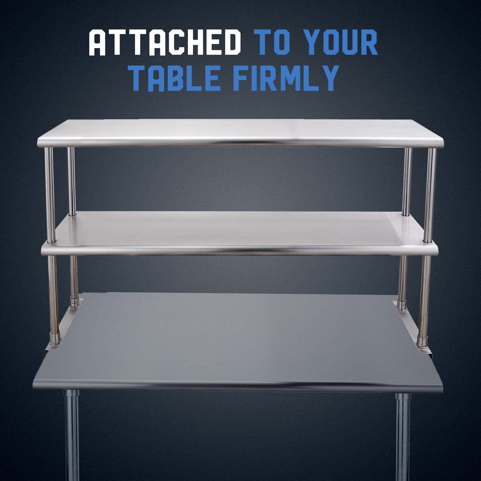 Profeeshaw Stainless Steel Overshelf for Prep & Work Table 12” x 48” NSF Commercial Adjustable Double Shelf 2 Tier for Restaurant, Bar, Utility Room, Kitchen and Garage