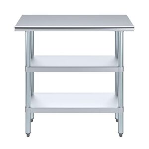 36" Long X 14" Deep Stainless Steel Work Table with 2 Shelves | Metal Food Prep Station | Commercial & Residential NSF Utility Table