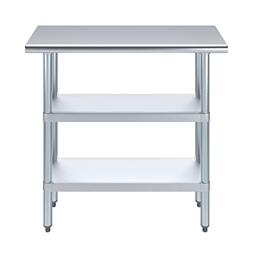 36" Long X 14" Deep Stainless Steel Work Table with 2 Shelves | Metal Food Prep Station | Commercial & Residential NSF Utility Table