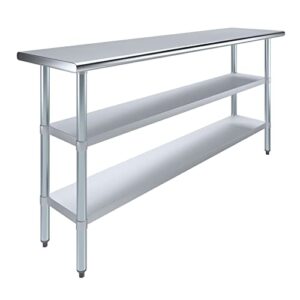 72" Long X 18" Deep Stainless Steel Work Table with 2 Shelves | Metal Food Prep Station | Commercial & Residential NSF Utility Table