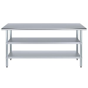 72" Long X 18" Deep Stainless Steel Work Table with 2 Shelves | Metal Food Prep Station | Commercial & Residential NSF Utility Table